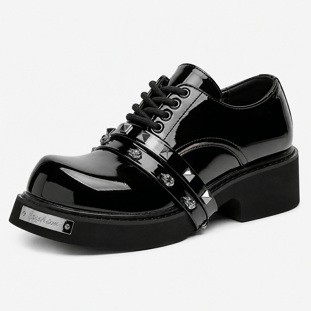 Ma boutique Mens Black Chunky Platform Loafers – Classic British Leather Business Oxford Shoes