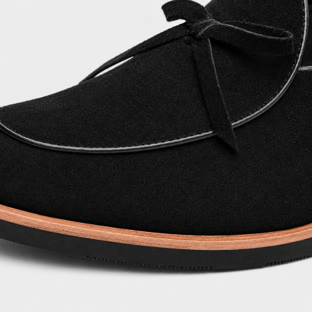 Ma boutique Mens Black Frosted Leather Tassel Loafers – British Style Pointed Toe Banquet Shoes