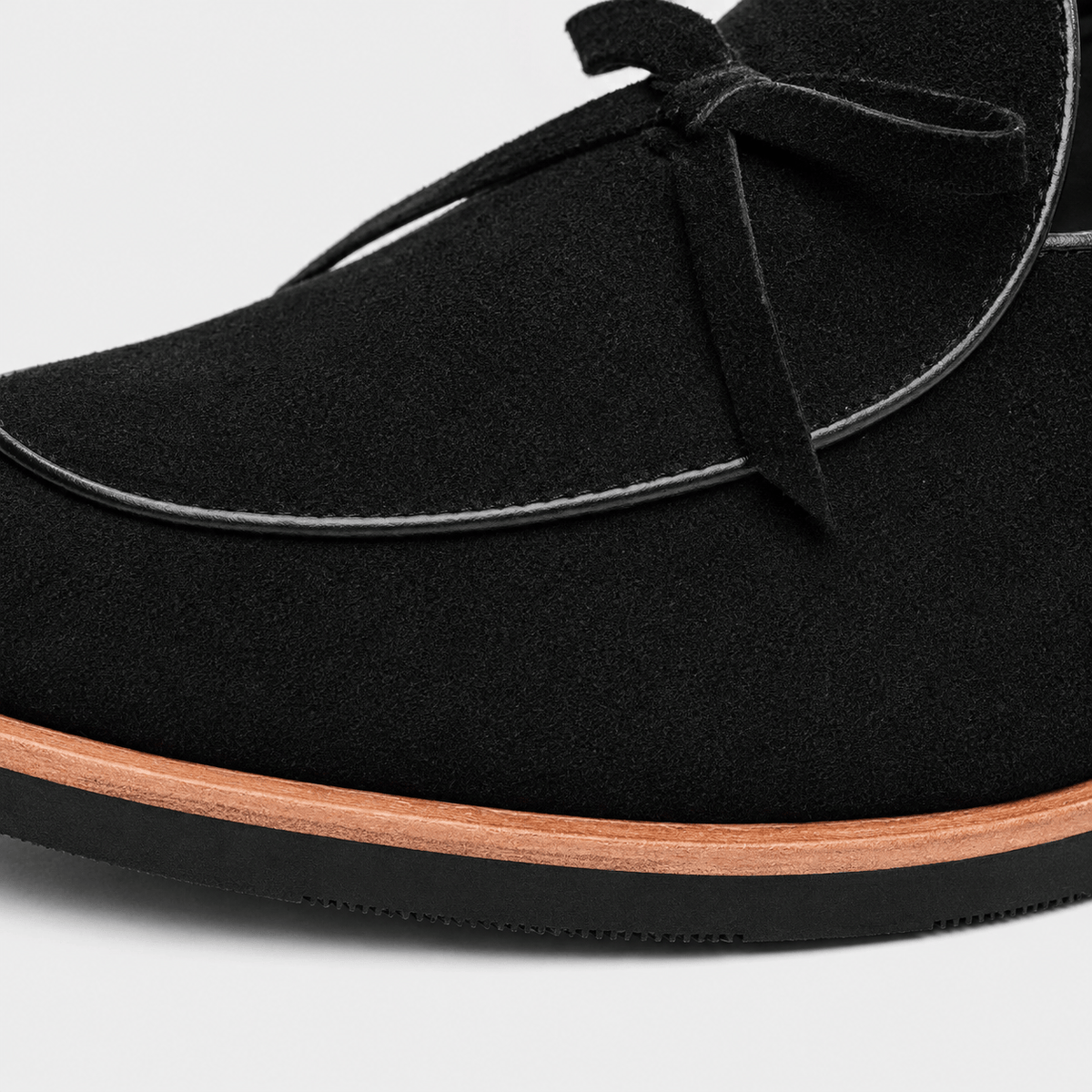Ma boutique Mens Black Frosted Leather Tassel Loafers – British Style Pointed Toe Banquet Shoes