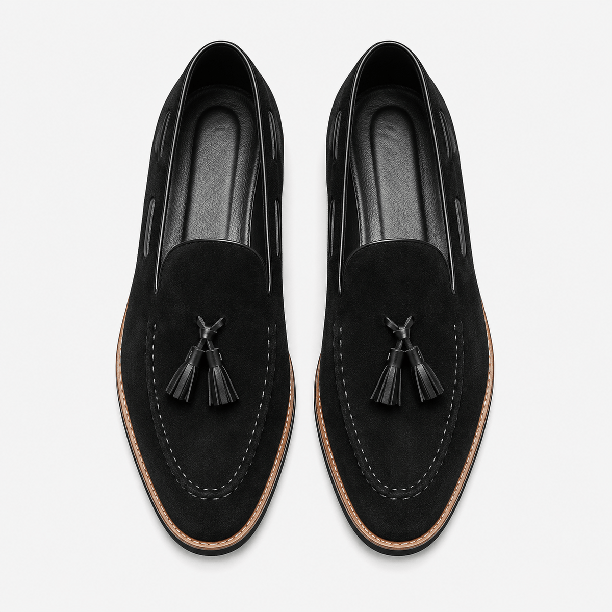 Ma boutique Mens Black Frosted Leather Tassel Loafers – British Style Pointed Toe Banquet Shoes