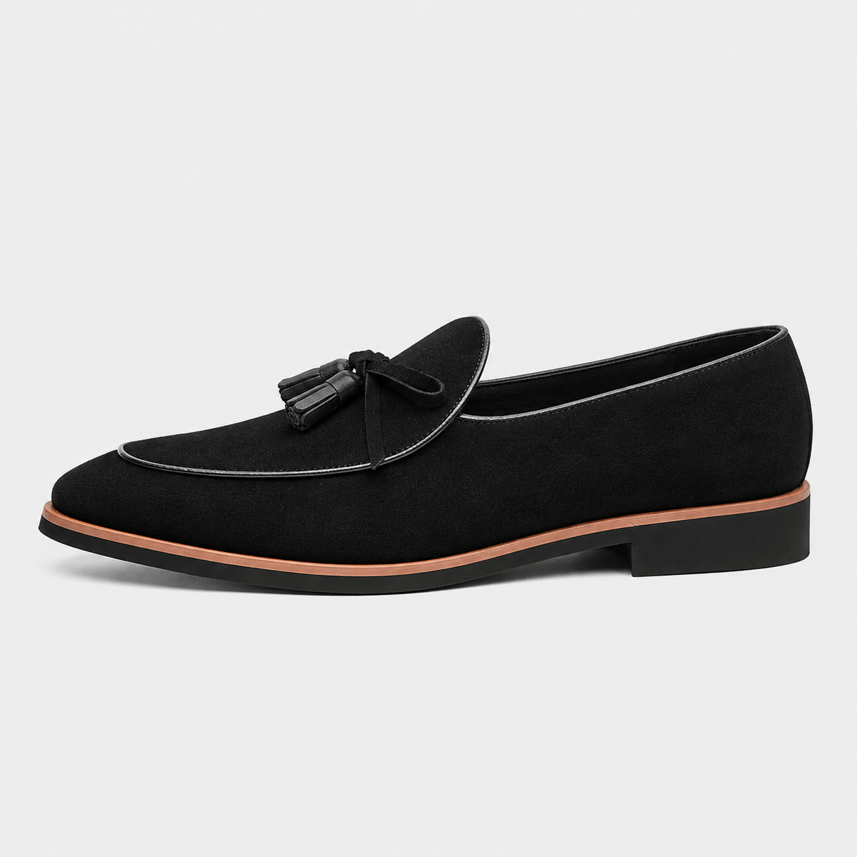 Ma boutique Mens Black Frosted Leather Tassel Loafers – British Style Pointed Toe Banquet Shoes