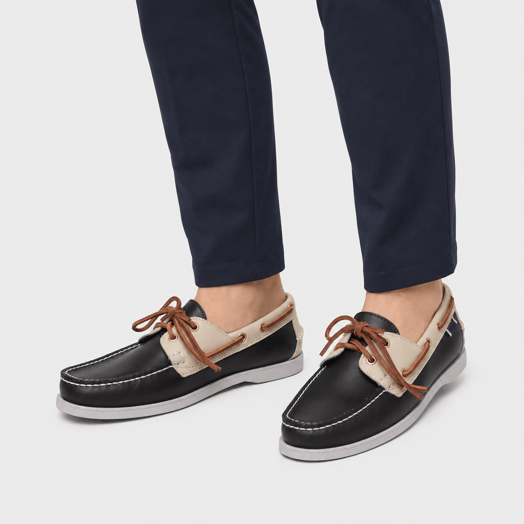 Ma boutique Mens Black Genuine Leather Boat Loafers – Retro Driving Dockside Classic Flat Shoes