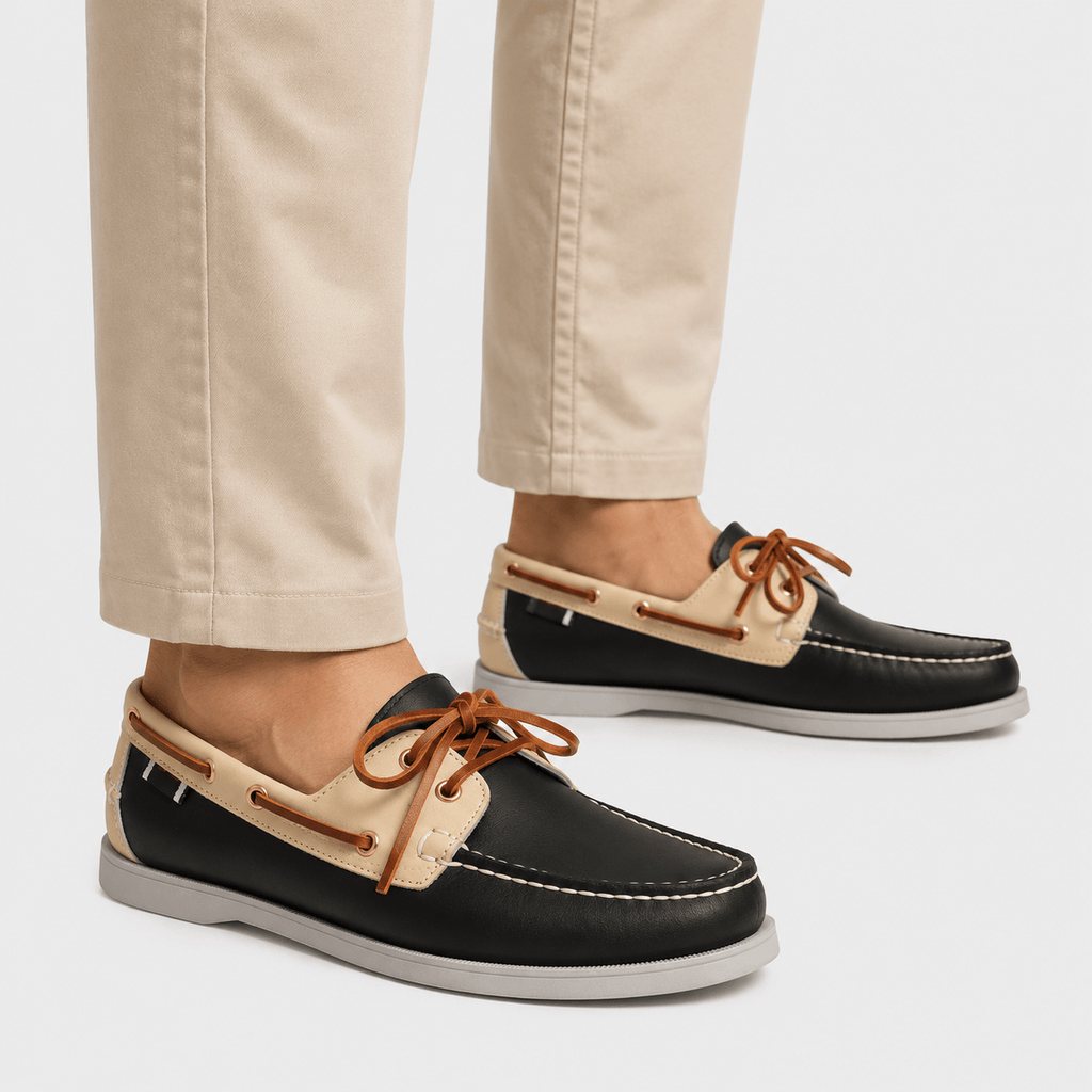 Ma boutique Mens Black Genuine Leather Boat Loafers – Retro Driving Dockside Classic Flat Shoes