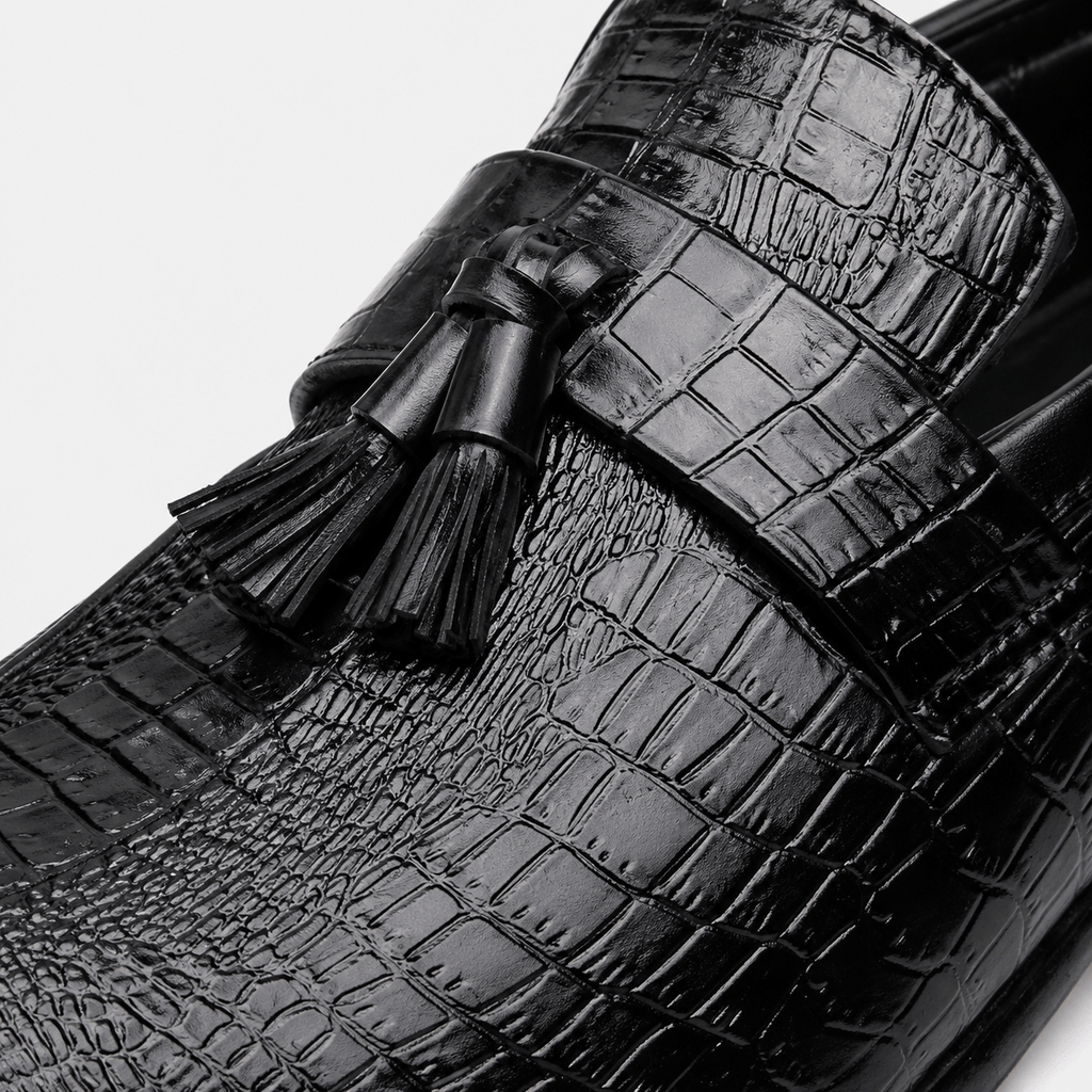 Ma boutique Mens Black Genuine Leather Tassel Loafers – Soft Casual Outdoor Driving Flat Shoes