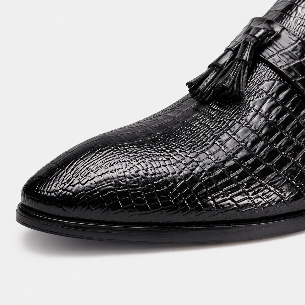 Ma boutique Mens Black Genuine Leather Tassel Loafers – Soft Casual Outdoor Driving Flat Shoes
