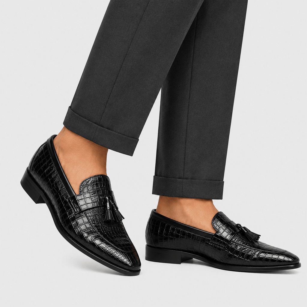 Ma boutique Mens Black Genuine Leather Tassel Loafers – Soft Casual Outdoor Driving Flat Shoes