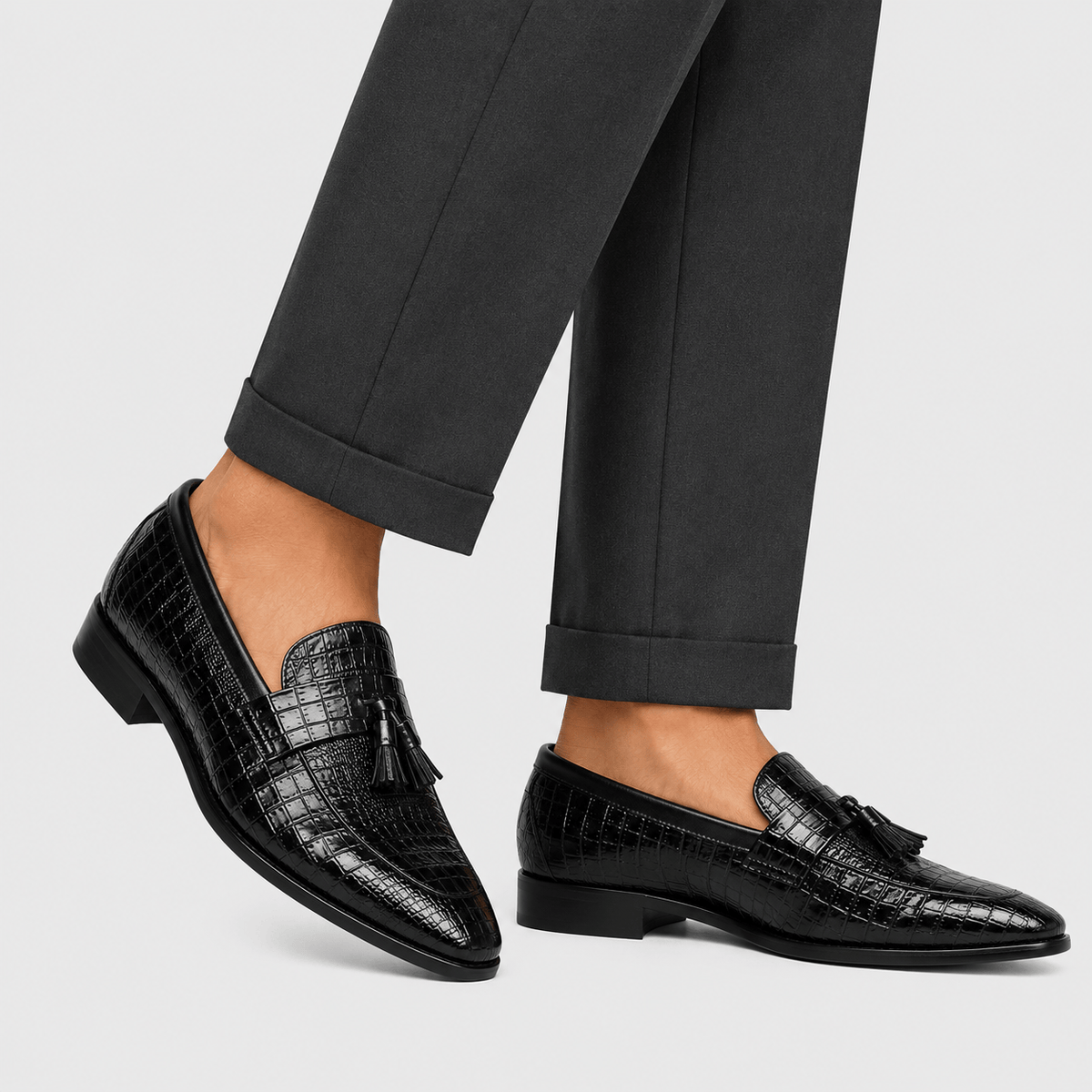Ma boutique Mens Black Genuine Leather Tassel Loafers – Soft Casual Outdoor Driving Flat Shoes