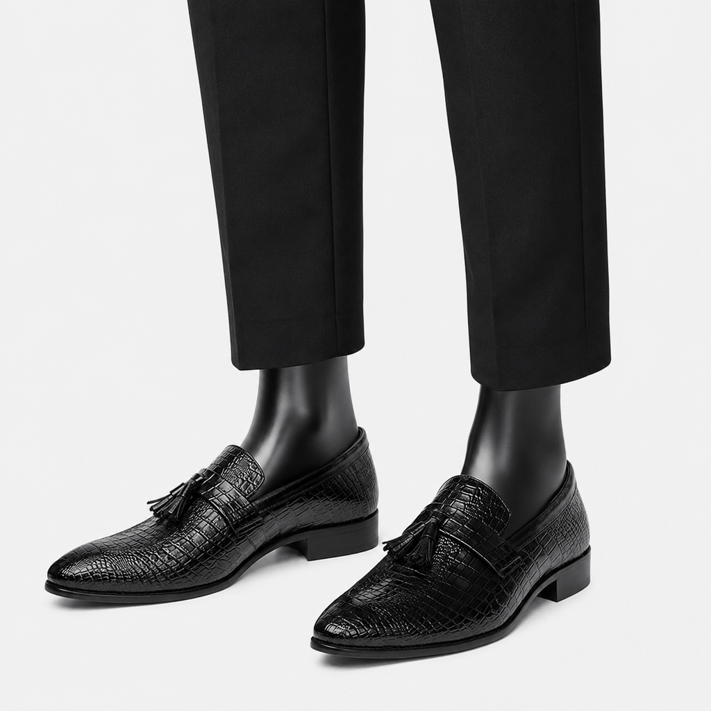 Ma boutique Mens Black Genuine Leather Tassel Loafers – Soft Casual Outdoor Driving Flat Shoes