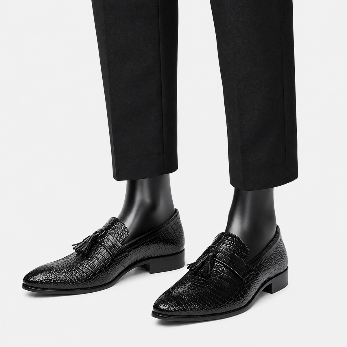 Ma boutique Mens Black Genuine Leather Tassel Loafers – Soft Casual Outdoor Driving Flat Shoes