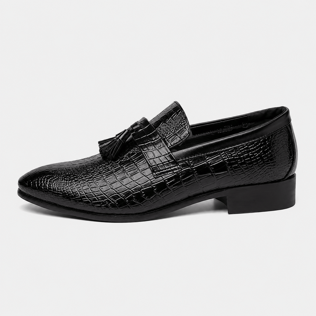 Ma boutique Mens Black Genuine Leather Tassel Loafers – Soft Casual Outdoor Driving Flat Shoes