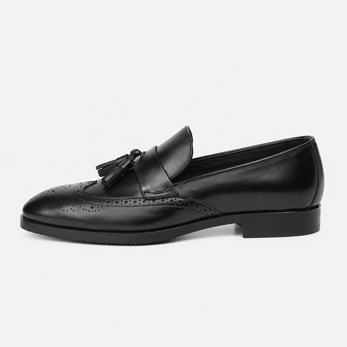 Ma boutique Mens Black Leather Tassel Brogue Loafers – High Quality Smart Wedding Casual Shoes