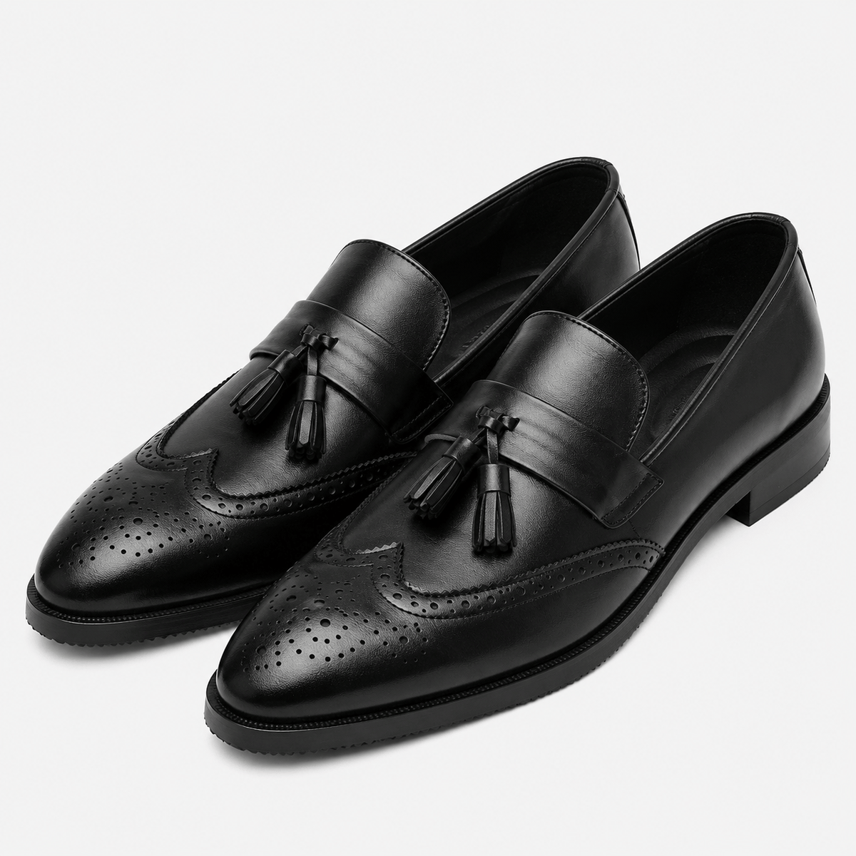 Ma boutique Mens Black Leather Tassel Brogue Loafers – High Quality Smart Wedding Casual Shoes