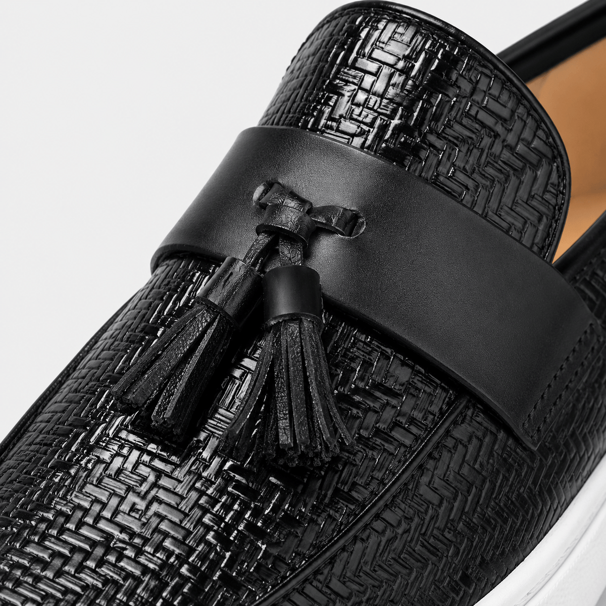 Ma boutique Mens Black Leather Tassel Loafers – Casual Driving Flat Shoes for Party & Wedding