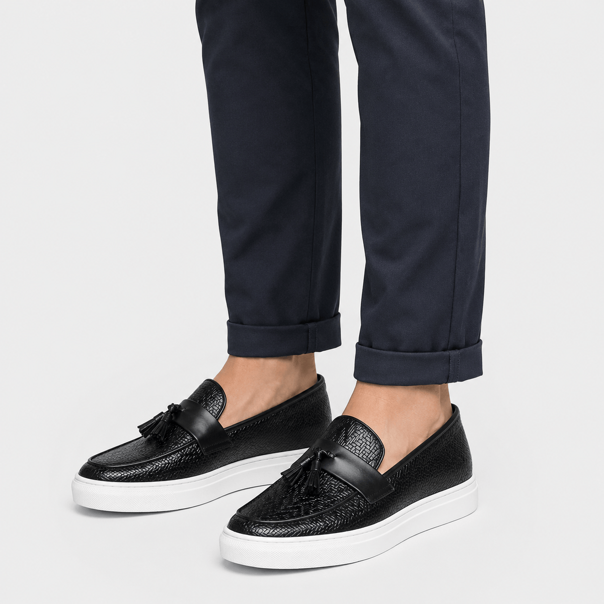 Ma boutique Mens Black Leather Tassel Loafers – Casual Driving Flat Shoes for Party & Wedding