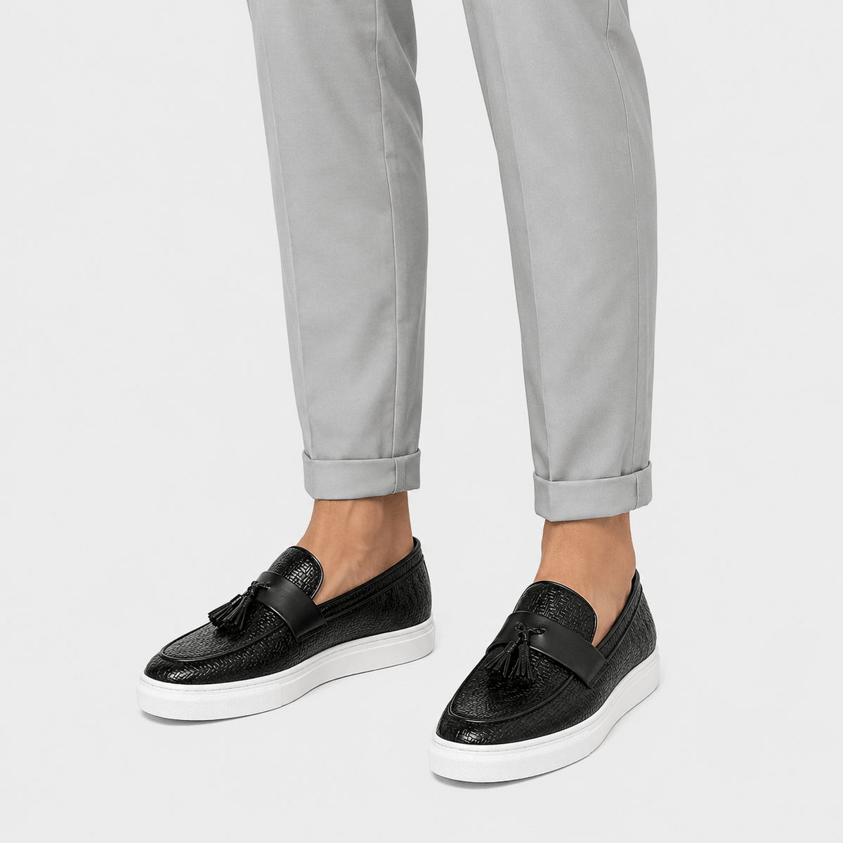Ma boutique Mens Black Leather Tassel Loafers – Casual Driving Flat Shoes for Party & Wedding