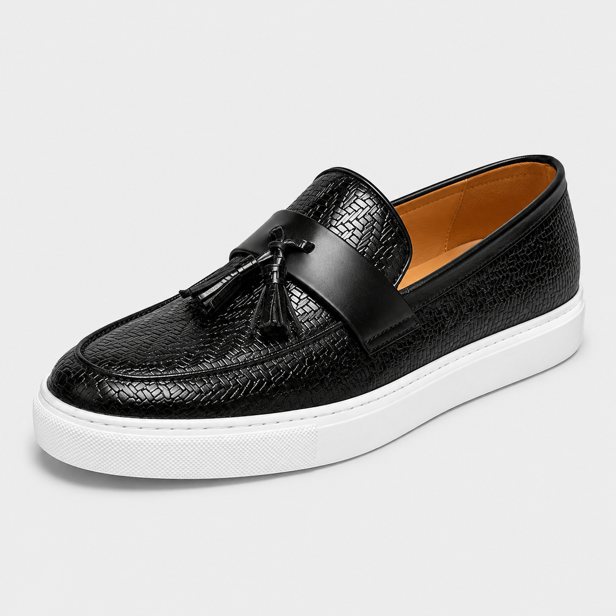 Ma boutique Mens Black Leather Tassel Loafers – Casual Driving Flat Shoes for Party & Wedding