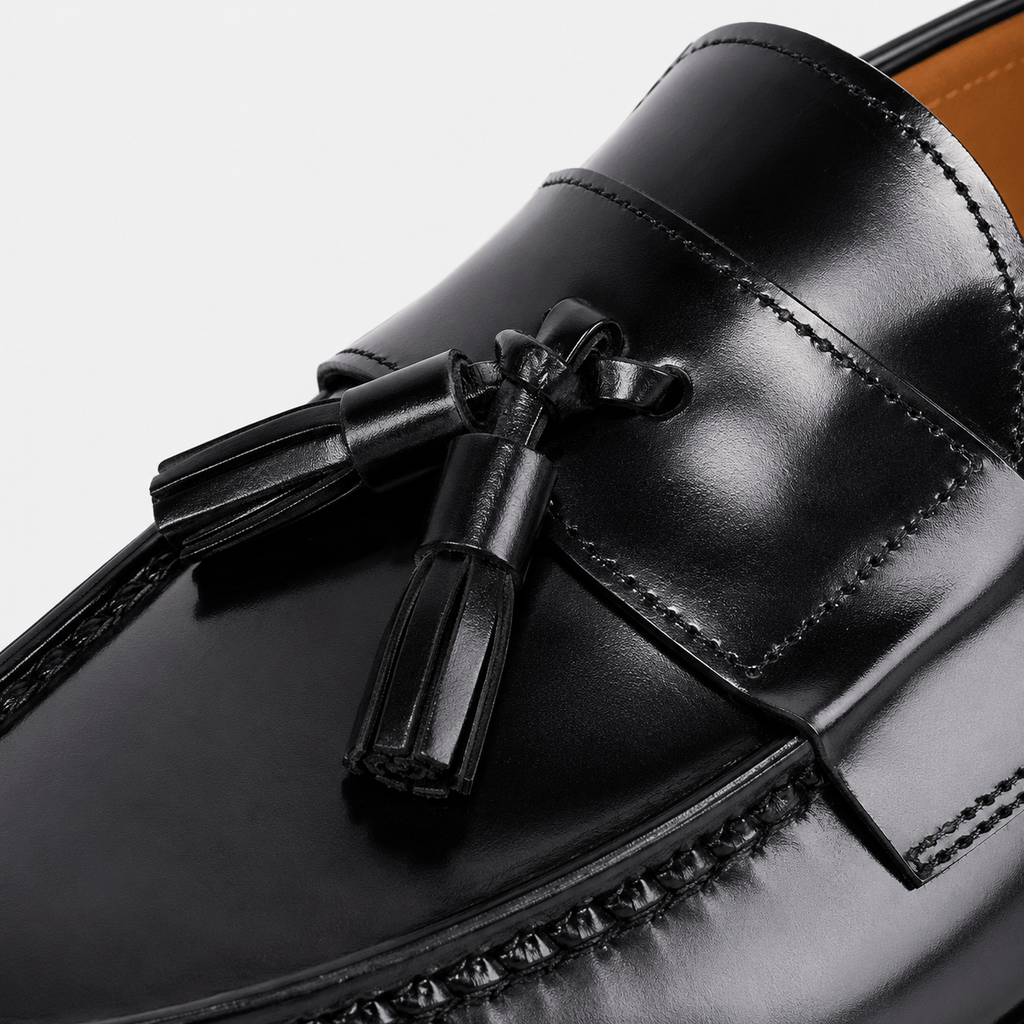 Ma boutique Mens Black Patent Leather Tassel Loafers – Vintage Slip-On Smart Casual Shoes