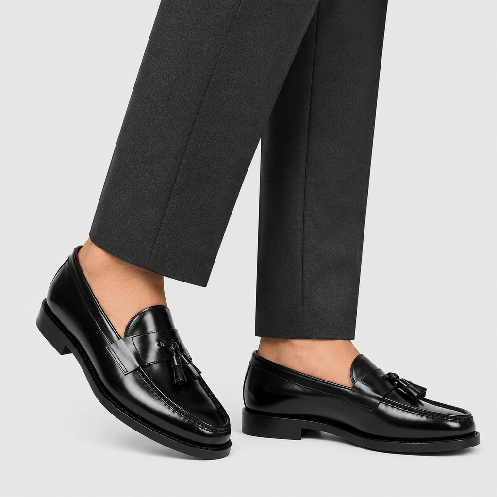 Ma boutique Mens Black Patent Leather Tassel Loafers – Vintage Slip-On Smart Casual Shoes