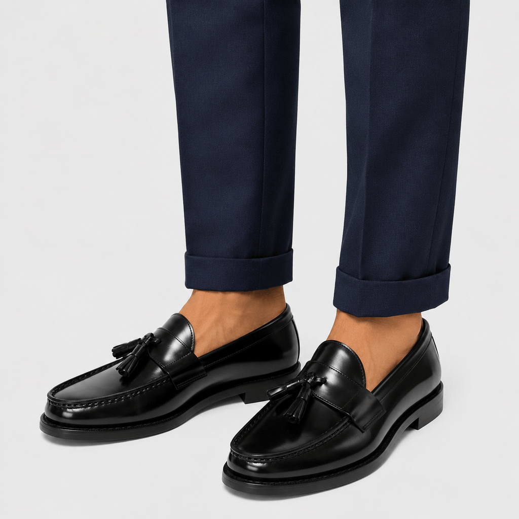 Ma boutique Mens Black Patent Leather Tassel Loafers – Vintage Slip-On Smart Casual Shoes