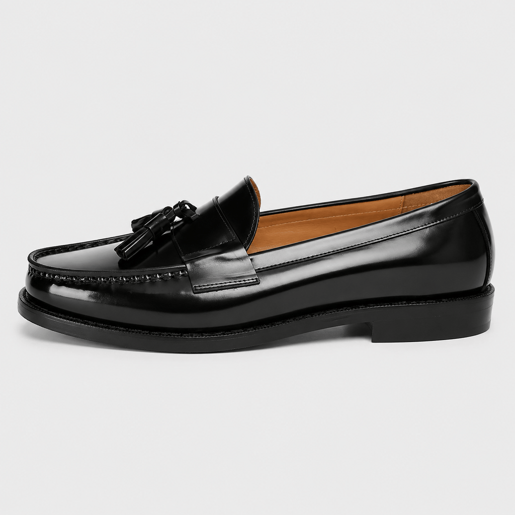 Ma boutique Mens Black Patent Leather Tassel Loafers – Vintage Slip-On Smart Casual Shoes