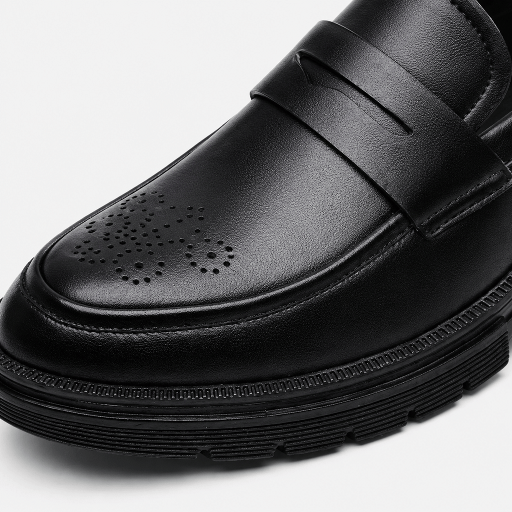 Ma boutique Mens Black Penny Loafers – Thick Sole Business Dress Shoes for Office & Smart Casual