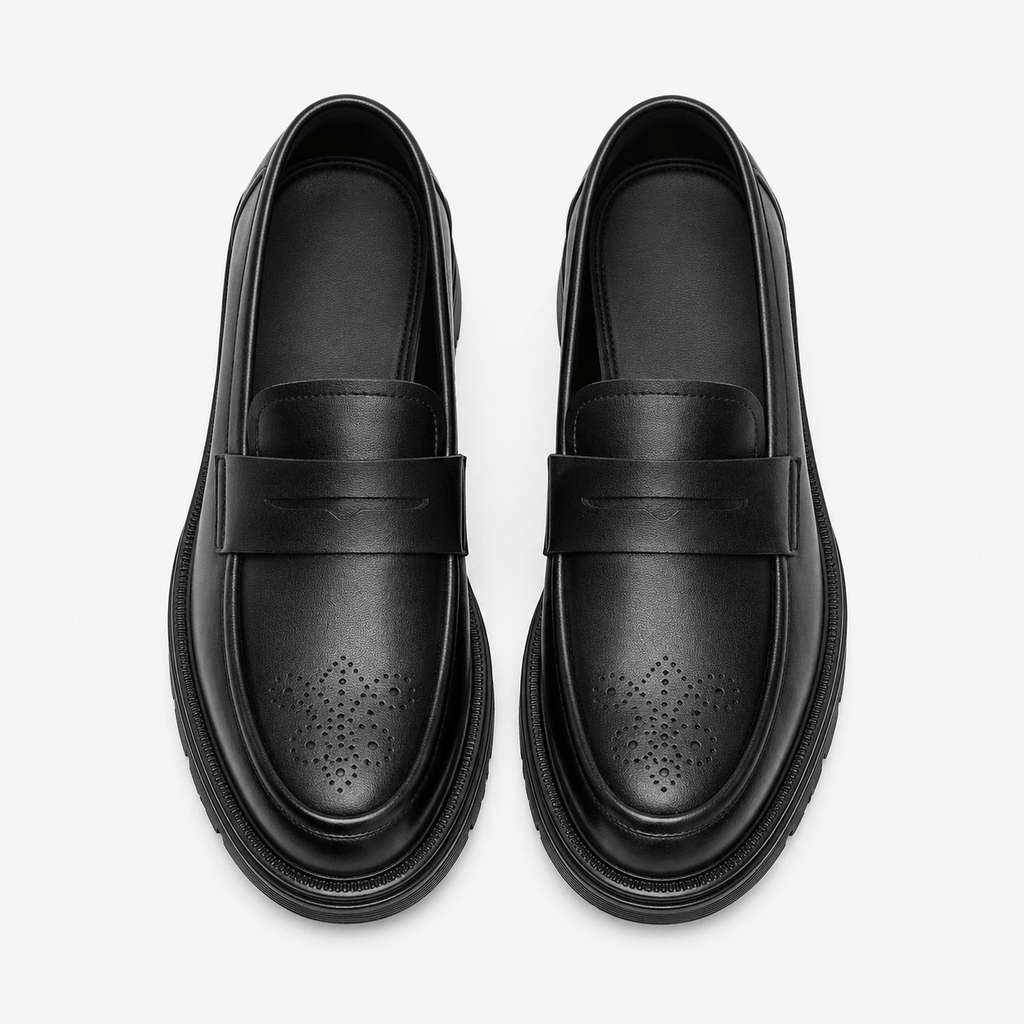 Ma boutique Mens Black Penny Loafers – Thick Sole Business Dress Shoes for Office & Smart Casual