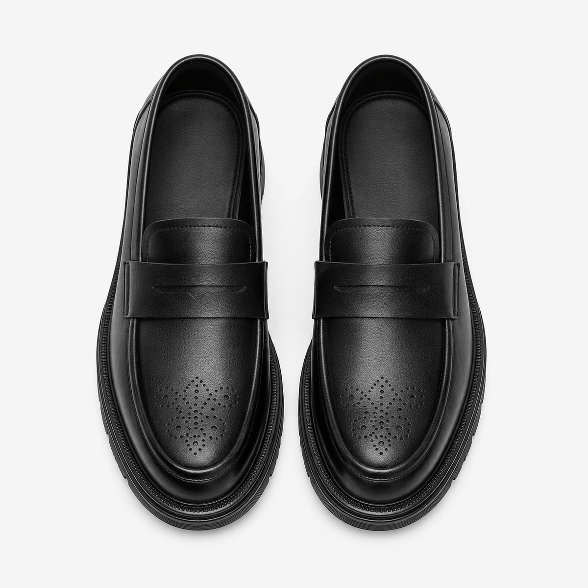 Ma boutique Mens Black Penny Loafers – Thick Sole Business Dress Shoes for Office & Smart Casual