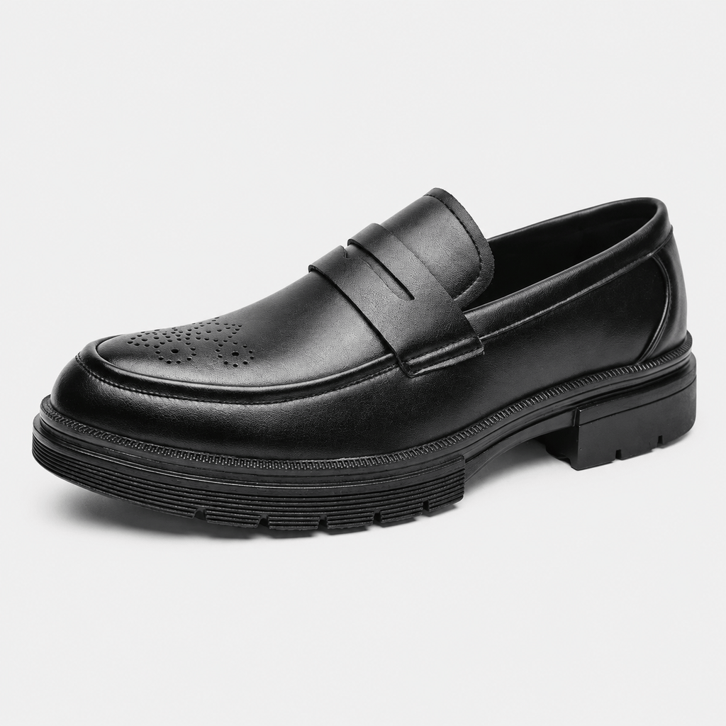 Ma boutique Mens Black Penny Loafers – Thick Sole Business Dress Shoes for Office & Smart Casual