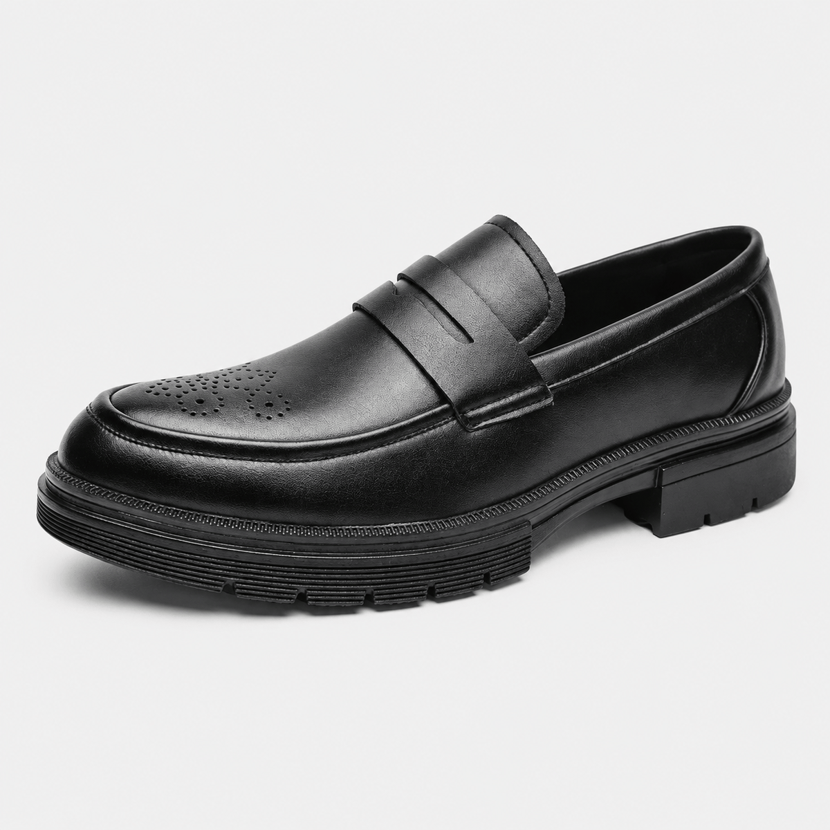 Ma boutique Mens Black Penny Loafers – Thick Sole Business Dress Shoes for Office & Smart Casual