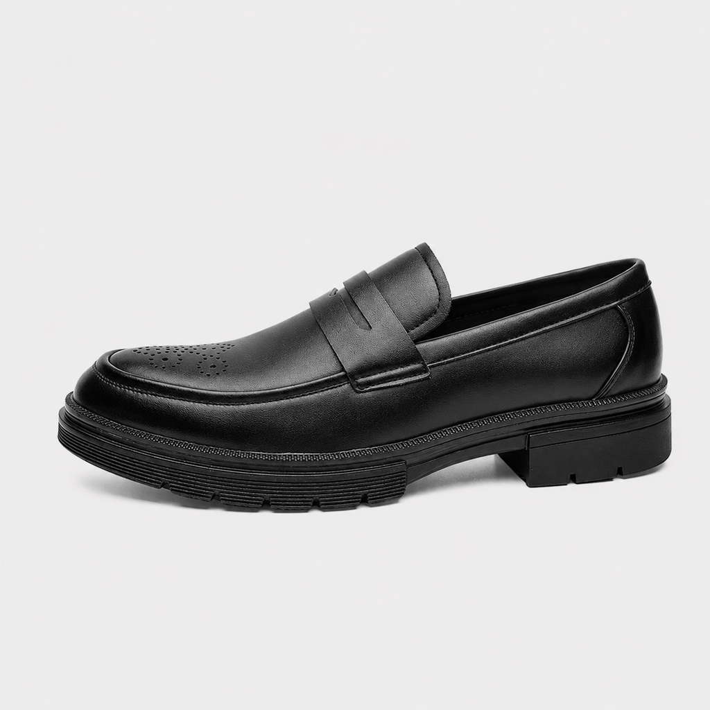Ma boutique Mens Black Penny Loafers – Thick Sole Business Dress Shoes for Office & Smart Casual