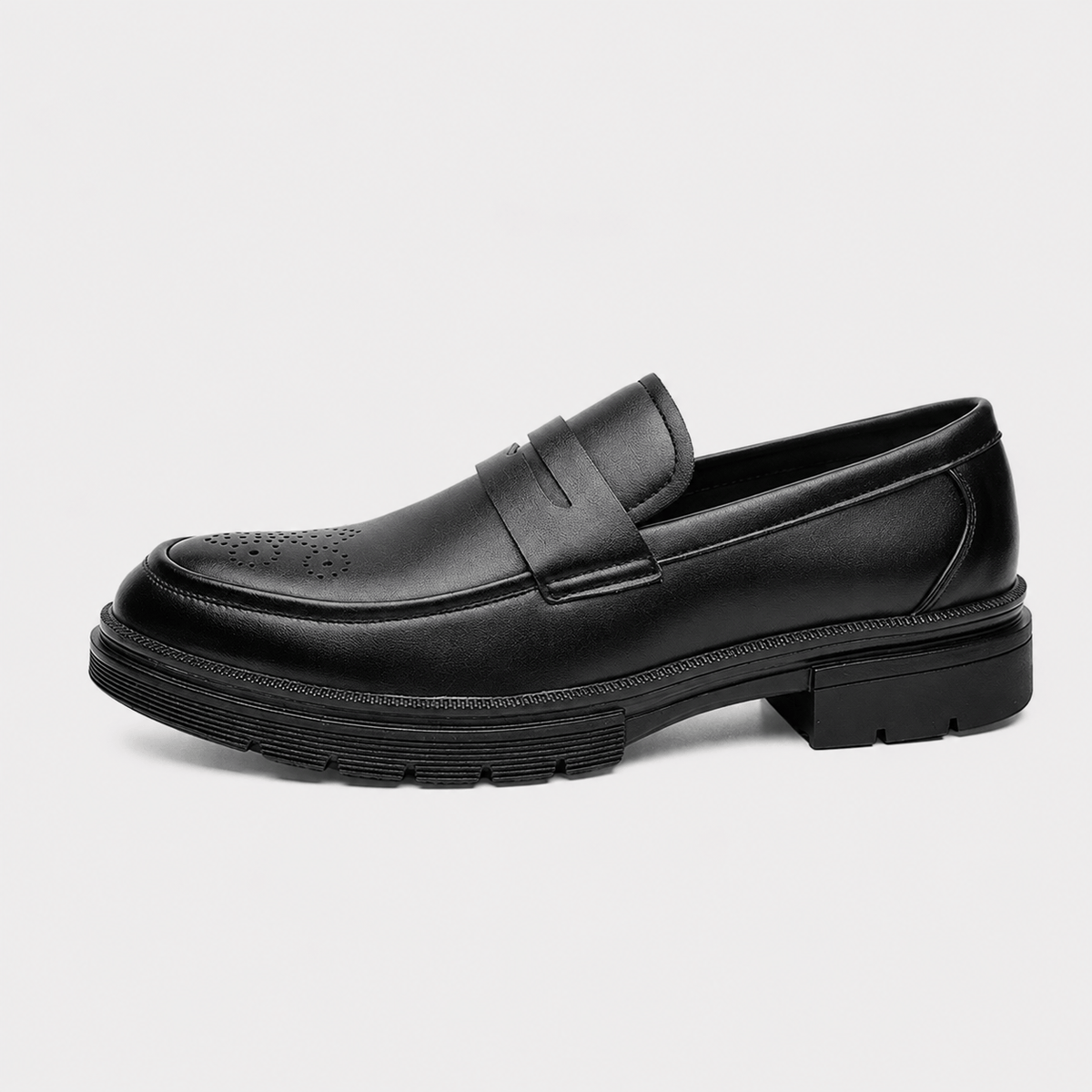 Ma boutique Mens Black Penny Loafers – Thick Sole Business Dress Shoes for Office & Smart Casual