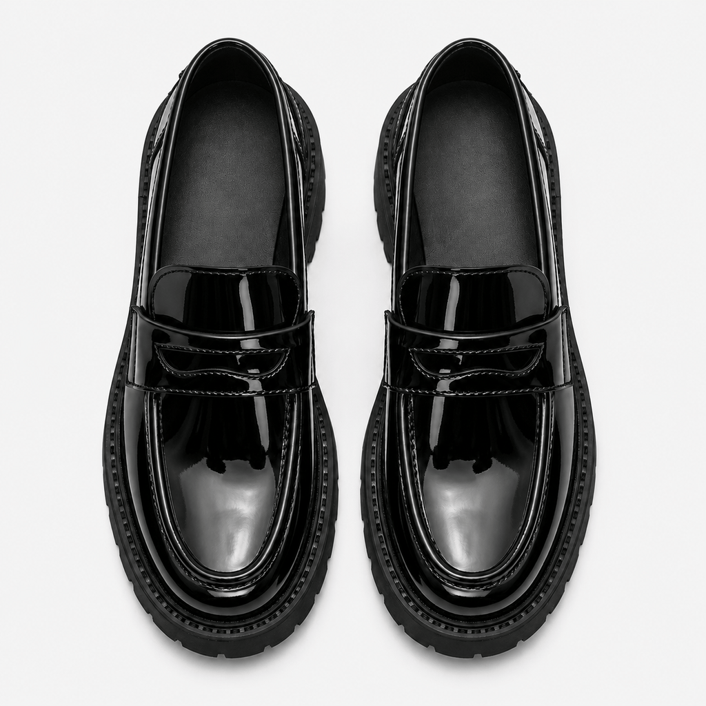 Ma boutique Mens Black Penny Loafers – Thick Sole Slip-On Formal Party Dress Shoes