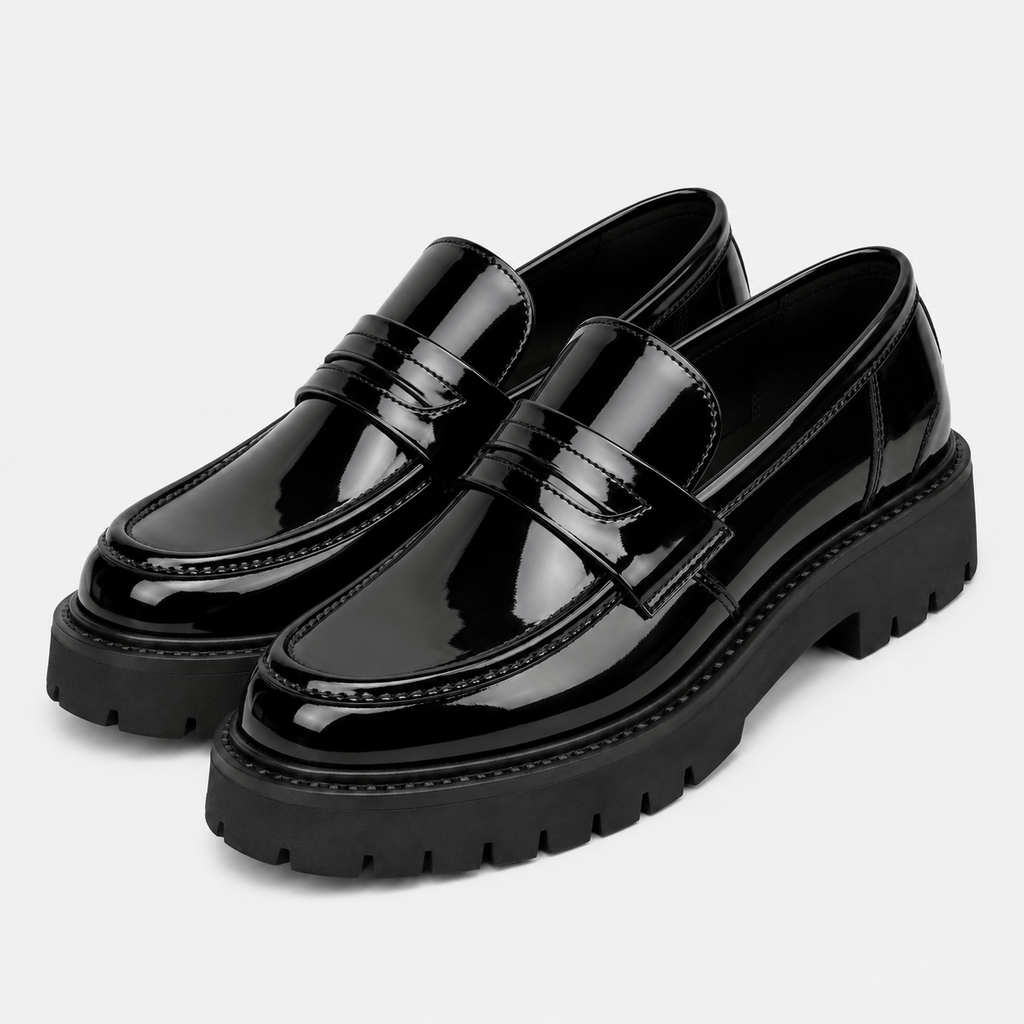 Ma boutique Mens Black Penny Loafers – Thick Sole Slip-On Formal Party Dress Shoes