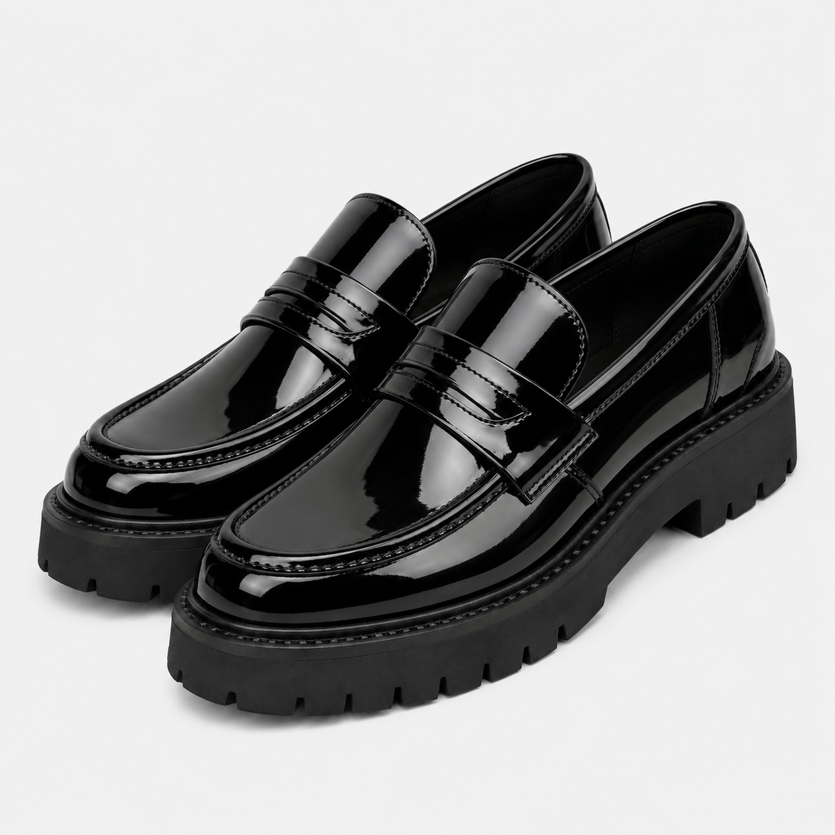 Ma boutique Mens Black Penny Loafers – Thick Sole Slip-On Formal Party Dress Shoes