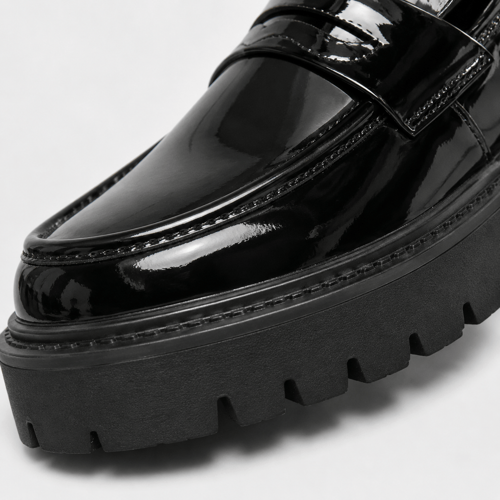 Ma boutique Mens Black Penny Loafers – Thick Sole Slip-On Formal Party Dress Shoes