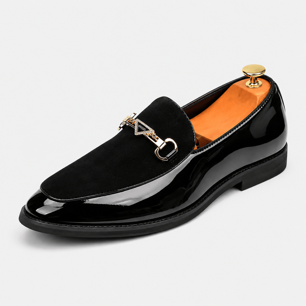 Ma boutique Mens Black Pointed Suede Mixed Loafers – Casual Driving Slip-On Wedding Dress Shoes