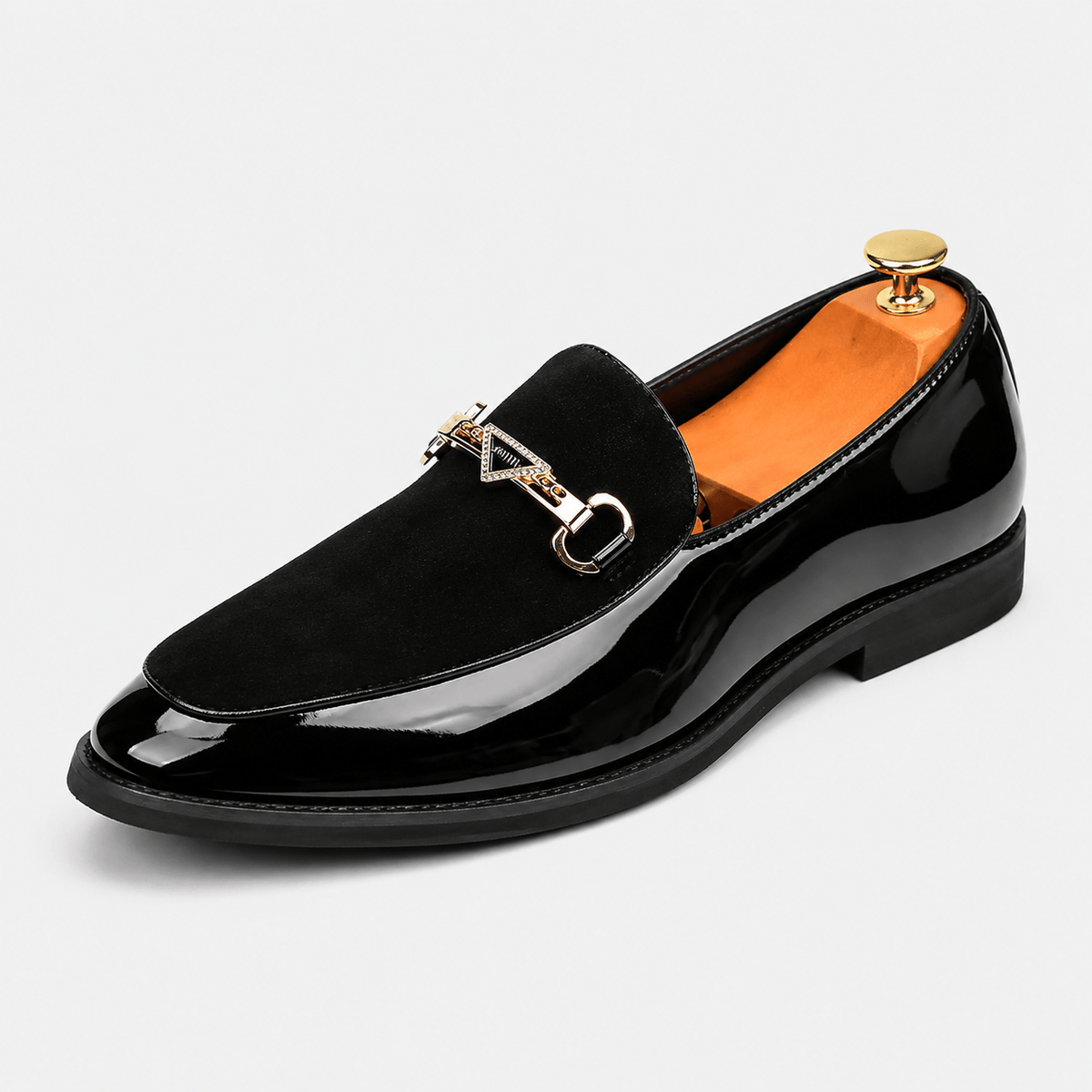 Ma boutique Mens Black Pointed Suede Mixed Loafers – Casual Driving Slip-On Wedding Dress Shoes