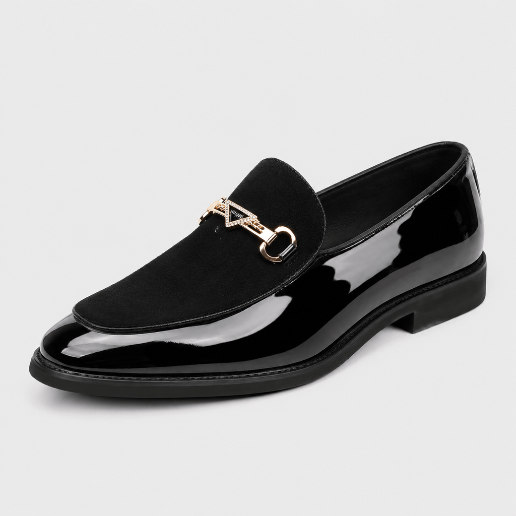 Ma boutique Mens Black Pointed Suede Mixed Loafers – Casual Driving Slip-On Wedding Dress Shoes
