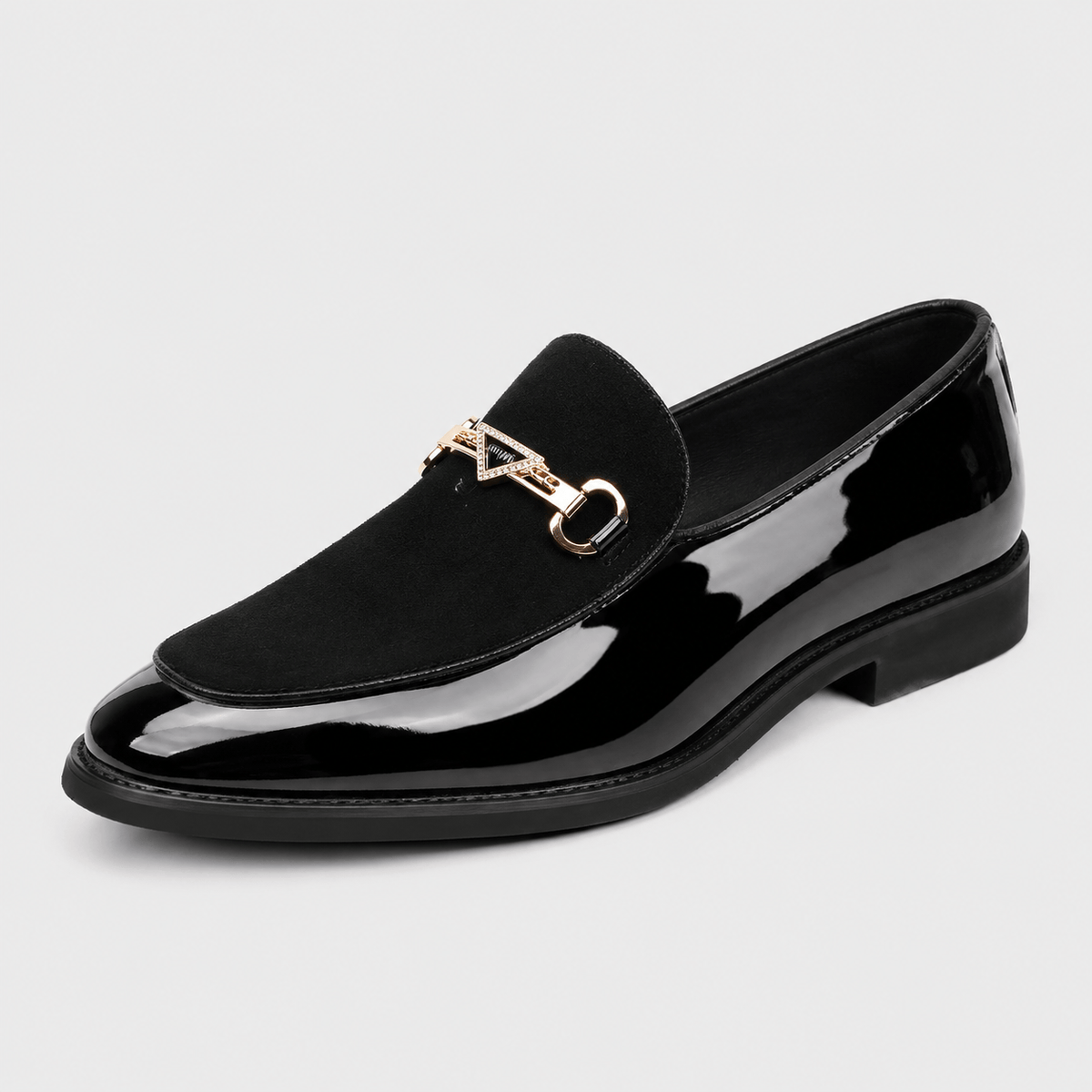 Ma boutique Mens Black Pointed Suede Mixed Loafers – Casual Driving Slip-On Wedding Dress Shoes