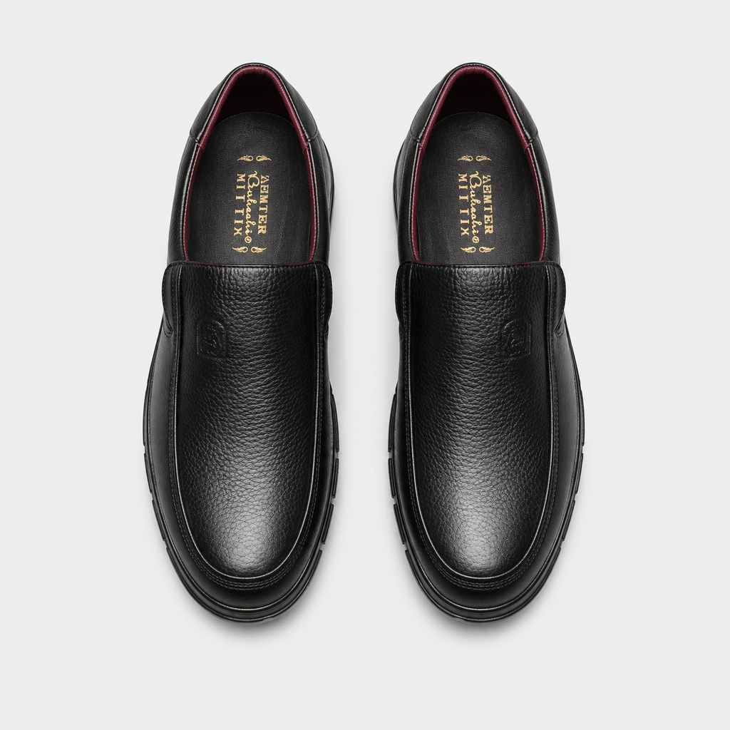 Ma boutique Mens Black Soft Sole Leather Loafers – Lightweight Casual Flat Outdoor Walking Shoes
