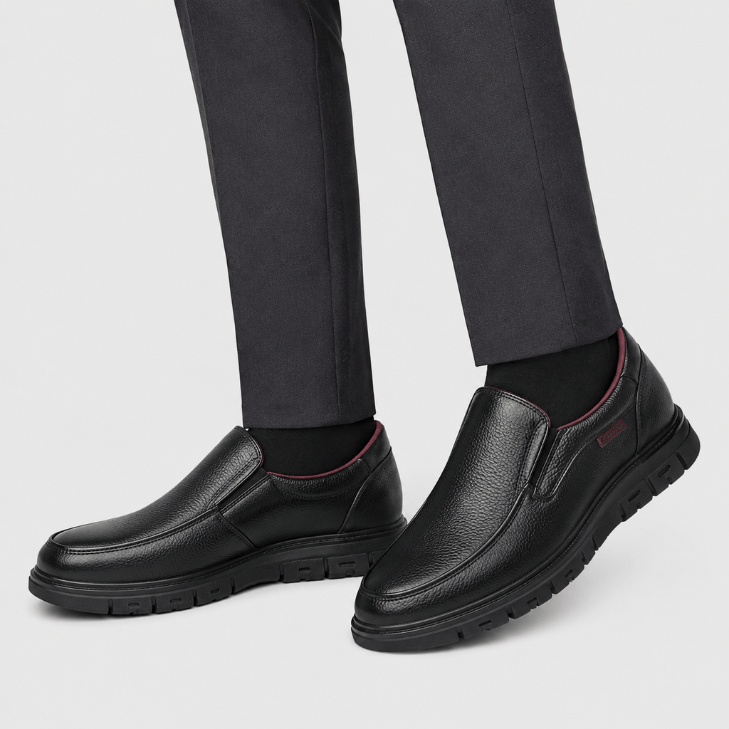 Ma boutique Mens Black Soft Sole Leather Loafers – Lightweight Casual Flat Outdoor Walking Shoes