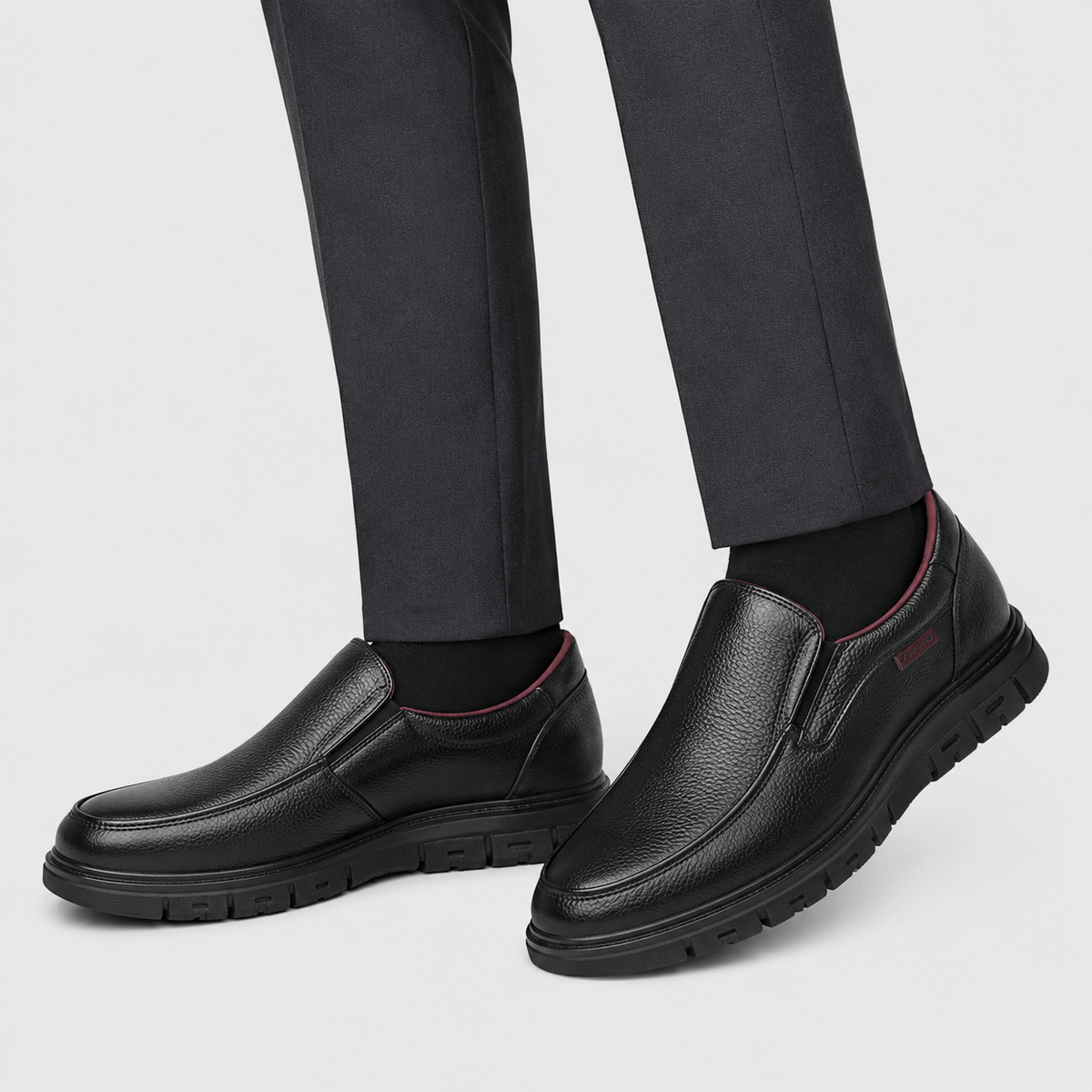 Ma boutique Mens Black Soft Sole Leather Loafers – Lightweight Casual Flat Outdoor Walking Shoes