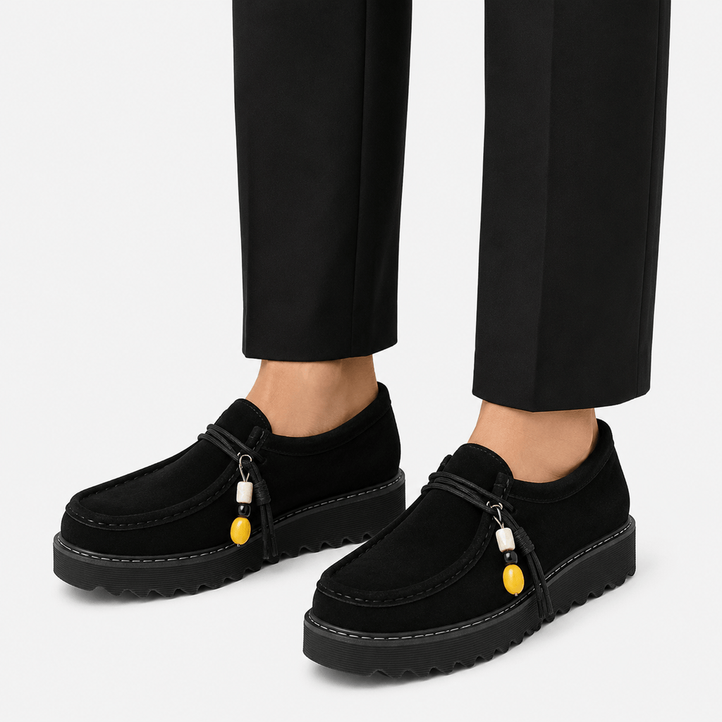 Ma boutique Mens Black Suede Leather Platform Loafers – Designer Comfortable Casual Slip-On Shoes