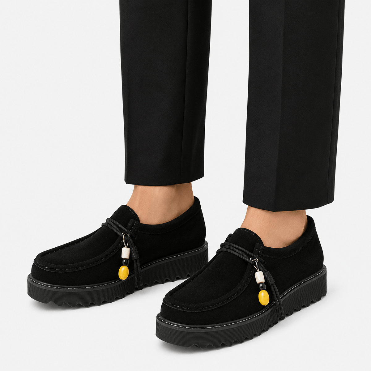 Ma boutique Mens Black Suede Leather Platform Loafers – Designer Comfortable Casual Slip-On Shoes