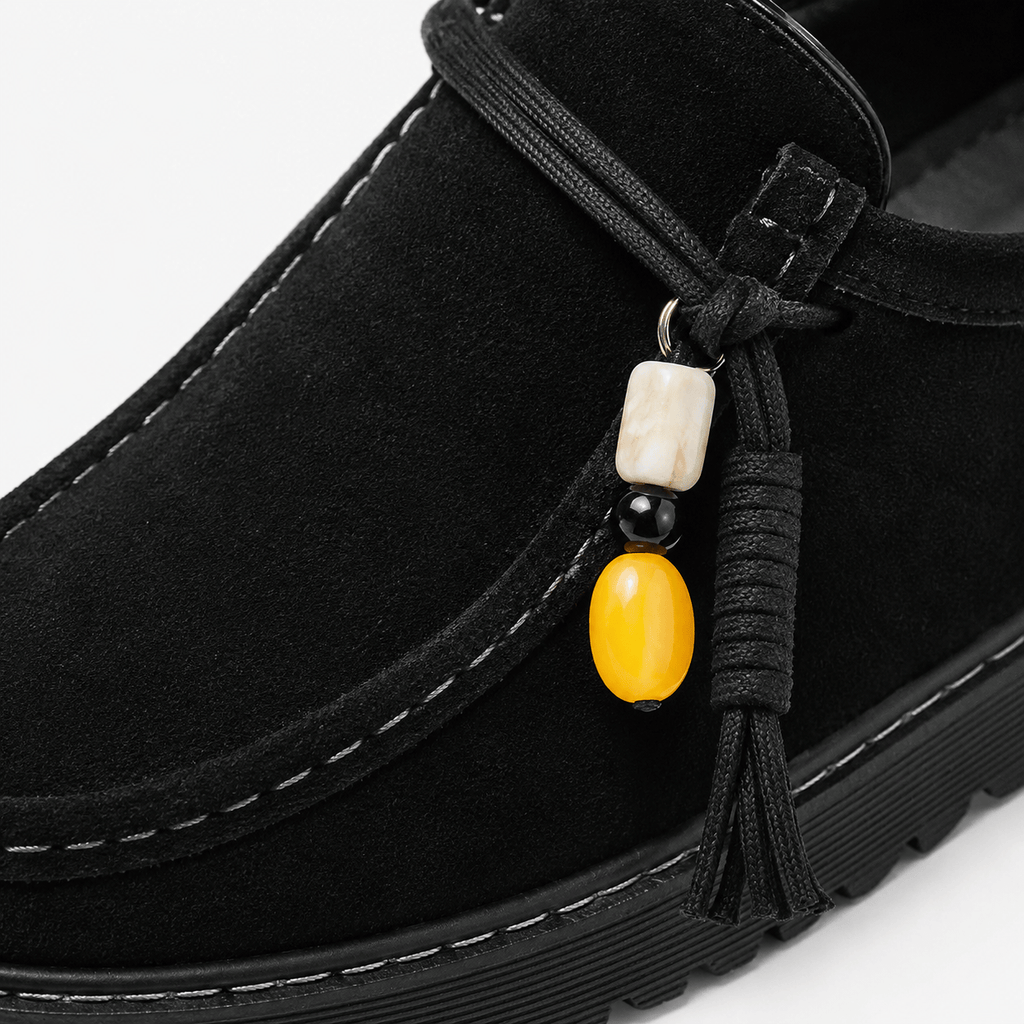 Ma boutique Mens Black Suede Leather Platform Loafers – Designer Comfortable Casual Slip-On Shoes