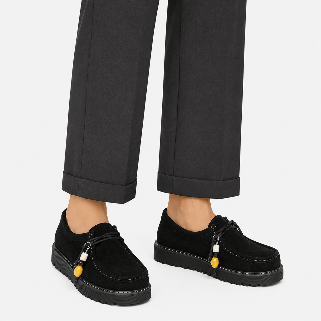 Ma boutique Mens Black Suede Leather Platform Loafers – Designer Comfortable Casual Slip-On Shoes
