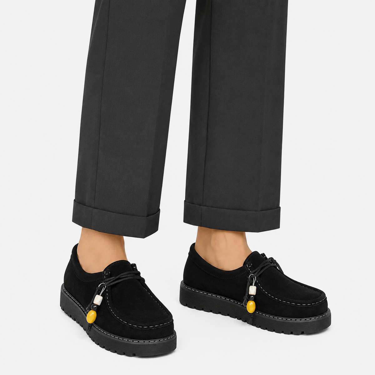 Ma boutique Mens Black Suede Leather Platform Loafers – Designer Comfortable Casual Slip-On Shoes