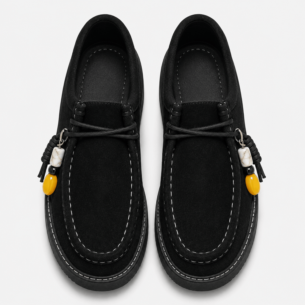 Ma boutique Mens Black Suede Leather Platform Loafers – Designer Comfortable Casual Slip-On Shoes