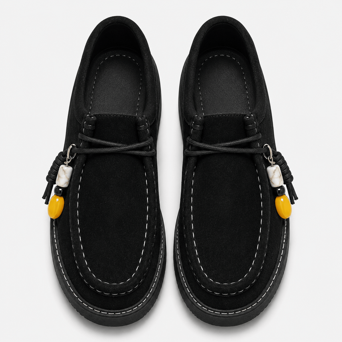 Ma boutique Mens Black Suede Leather Platform Loafers – Designer Comfortable Casual Slip-On Shoes