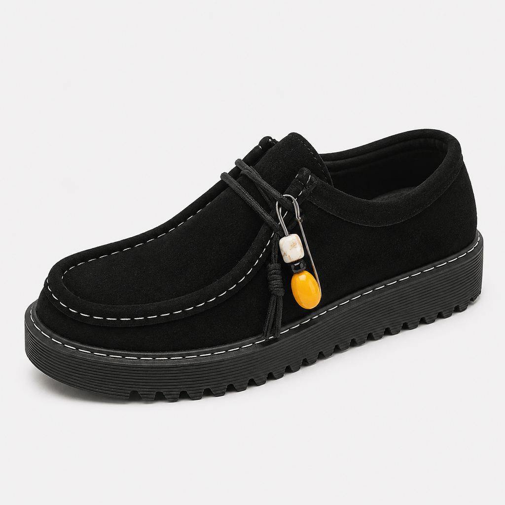 Ma boutique Mens Black Suede Leather Platform Loafers – Designer Comfortable Casual Slip-On Shoes